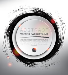Abstract vector background. Round paper note on the black, hand-drawn watercolor design with realistic light and shadow on the white background. Vector illustration. Eps10.