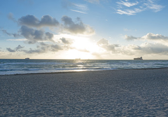 South Beach Miami Sunrise Cruise Ship and Cargo Freight Ship