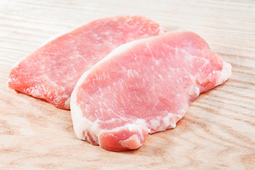 Fresh raw pork meat on wooden cutting board