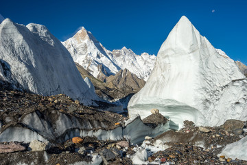 Masherbrum mountain and big ice on Baltoro glacier, K2 trek, Pak