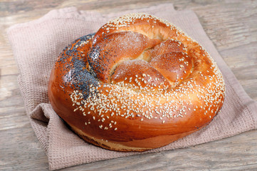 White bread with poppy seeds and sesame seeds 