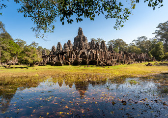 Fototapeta premium Bayon temple in Angkor Thom,landmark in Siem Reap, Cambodia. Angkor was inscribed on the UNESCO World Heritage List in 1992