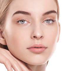 closeup beauty skin female portrait over white background 