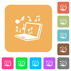 Laptop with music symbols rounded square flat icons