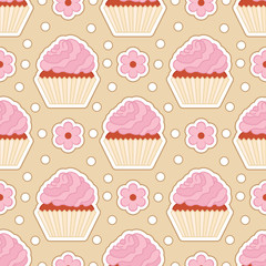 Seamless cupcake pattern.