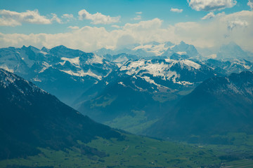 View of Swiss alps from Rigi mountain, Switzerland - April, 2016