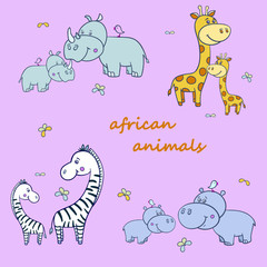 african animals with zebras and Hippo,giraffe2-01