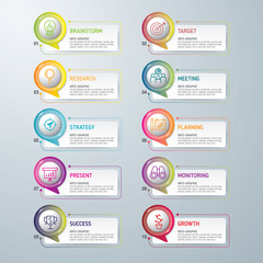 Info-graphic design template and marketing icons, Business concept with 10 options, parts, steps or processes. used for work-flow layout, diagram,banner, number options, graphic or web design.