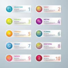 Info-graphic design template and marketing icons, Business concept with 10 options, parts, steps or processes. used for work-flow layout, diagram,banner, number options, graphic or web design.