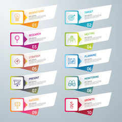 Info-graphic design template and marketing icons, Business concept with 10 options, parts, steps or processes. used for work-flow layout, diagram,banner, number options, graphic or web design.