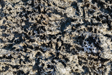 Texture of frozen sand covered with snow