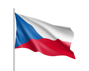 Fototapeta na wymiar Waving flag of Czech Republic state. Illustration of European country flag on flagpole with red and white colors. Vector 3d icon isolated on white background
