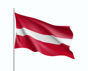 Fototapeta na wymiar Waving flag of Latvia state. Illustration of European country flag on flagpole. Vector 3d icon isolated on white background