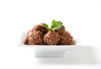 Chocolate-covered marzipan squares