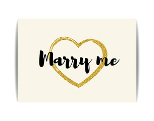 Love template with gold glitter heart and Marry me text
