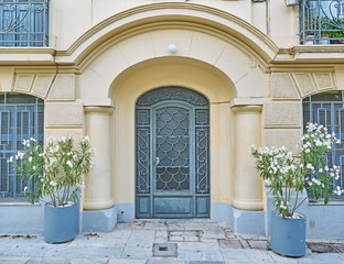 Fototapeta na wymiar Athens Greece, elegant house metal and glass door