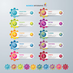 Info-graphic design template and marketing icons, Business concept with 10 options, parts, steps or processes. used for work-flow layout, diagram, banner, number options, graphic or web design.