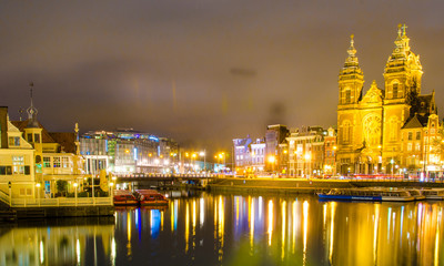 Obraz premium Magic night landscape in Amsterdam, Netherlands, Europe with boa