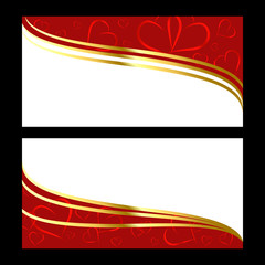 voucher with a red background with a pattern of hearts and gold stripes