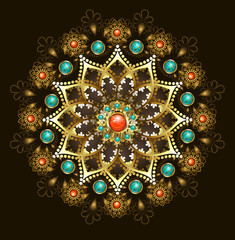 Golden mandala with turquoise