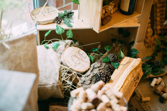 Beautiful wedding table with wedding decor. Birch. In bossage style