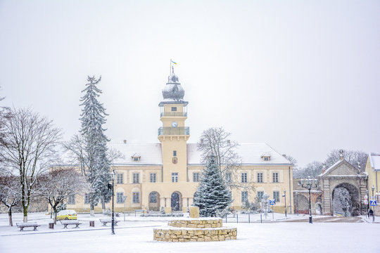 City Hall in Zhovkva in winter