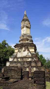 closeup Historical Pagoda Wat chedi seven rows temple