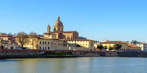 Fototapeta na wymiar church of Saint Frediano and the river Arno, florence, tuscany, italy