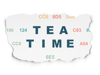 Time concept: Tea Time on Torn Paper background