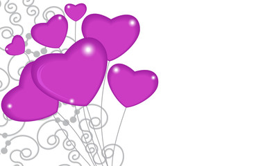 Fototapeta na wymiar Group of pink balloon hearts on strings with ornament decoration. Vector