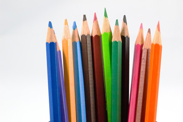 Colored pencils ,Color pencils isolated on white background.Close up.