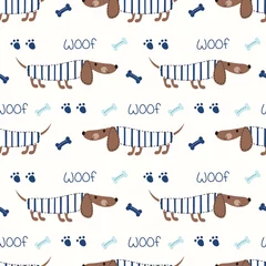 Wall murals Dogs Seamless pattern with cute dogs and bones