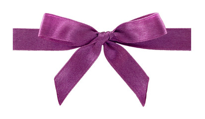 Purple ribbon with a bow isolated on a white background.