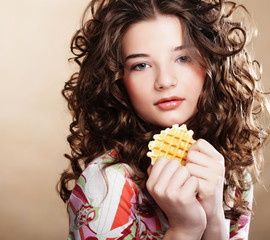 young beauty girl with cake