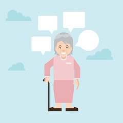 Old woman having a conversation. Senior woman talking with bubble. Senior citizen. Info-graphic inspire to drive your business project. Vector illustration. 