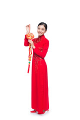 Full length of a beautiful Asian woman on traditional festival costume.