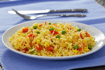Sweet Corn, red bell pepper, green peas delicious healthy Risott