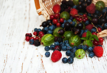 Fresh berries with basket