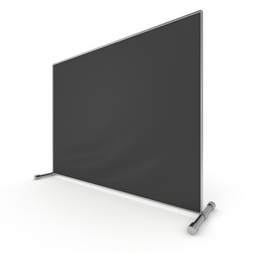 Billet press wall with black screen chroma key banner. Mobile trade show booth white and blank. 3d render isolated on white background. High Resolution Template for your design.