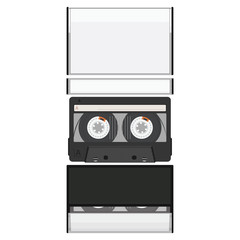 Blank cassette tape box design mockup. Retro audio music cassett