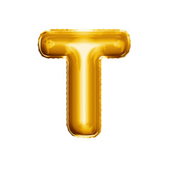 Balloon letter T 3D golden foil realistic alphabet