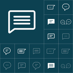 thin line chat, speech, comment, chatting icon on blue backgroun