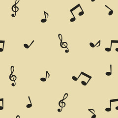 Seamless music notes background in retro vintage colors. Vector illustration.
