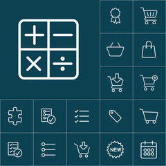 thin line calculator icon on blue background, business icons set
