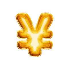 Balloon Yuan, Yen symbols 3D golden foil realistic alphabet