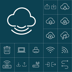 Obraz premium thin line cloud icon on blue background, web internet icons set