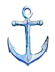 watercolor sketch of anchor on white background