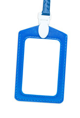 Businessman name card on a lanyard. Leather identification tag i