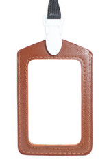 Businessman name card on a lanyard. Leather identification tag i