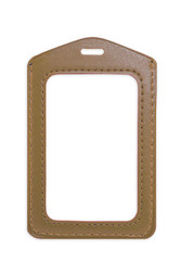 Businessman name card. Leather identification tag isolated on wh